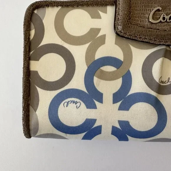Coach Women's Madison Clover Op Art Wallet Blue Cream Brown Satin - Picture 12 of 15